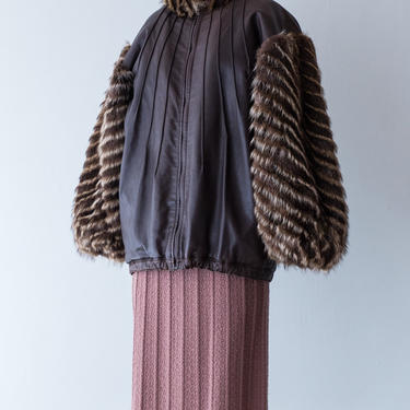 Vintage Yves Saint Laurent  Jacket - Vintage 80s YSL Ladies Leather and Fur Bomber Style Jacket With Huge Fur Sleeves // Medium by xtabayvintage