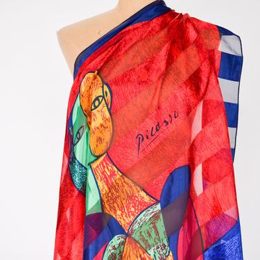 1980s Picasso Red Scarf | 80s Red Print Scarf | Picasso 