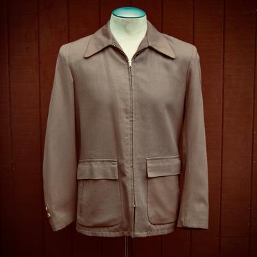 Immaculate Classic Late 1940s / Early 1950s Taupe / Tan Gabardine Shanhouse  3/4 Length Jacket Size 38 