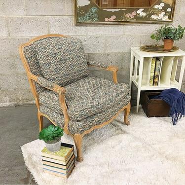 LOCAL PICKUP ONLY Vintage Lounge Chair Retro 1960's Tan Carved Wood Frame with Colorful Missoni Style Printed Fabric for Livingroom 