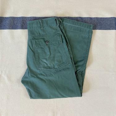 Size 29x26 Vintage 1970s US Army OG-107 Cotton Sateen Fatigues Utilities Baker Pants 