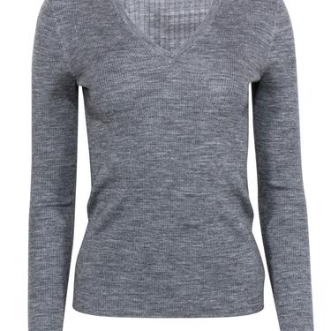 Theory - Gray Ribbed Long Sleeve Wool Sweater Sz S