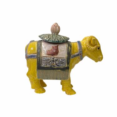 Vintage Oriental Yellow Base Ram Shape Figure Display Urn ws1754E 