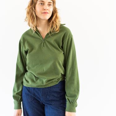 Vintage Forest Green Half Zip Layer | Terry Lined Thermal Shirt | S 