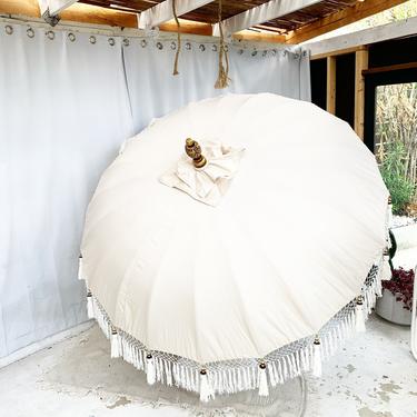 White Sand Balinese Bali Patio Umbrella with Fringe- 6FT  / Preorder for a Tentative November 2021 Arrival- by TheWickedBoheme