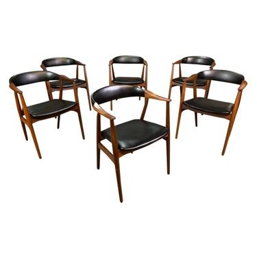 Set of Six Vintage Mid Century Danish Modern Afromasia Teak Dining Chairs Model 213 by Th. Harlev for Farstrup Mobler 