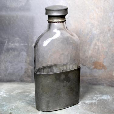 RARE! Antique Hip Flask - Pewter and Glass Hip Flask - Dinking Gifts - Booze Lovers | FREE SHIPPING 