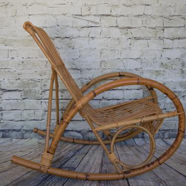 SHIPPING NOT FREE! Vintage Bamboo Rocking Chair /Franco Albini Style Rocking Chair /Armchair/Bentwood Rocker 