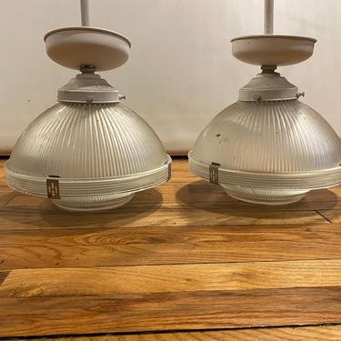 Pair of halophane pendant ceiling kitchen light fixtures mid century frosted glass ready to go 
