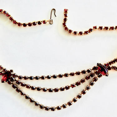 Red Rhinestone Swag Necklace 