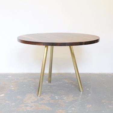 Dining Table - Seats 3-5  Round Black Walnut with Brass Base 