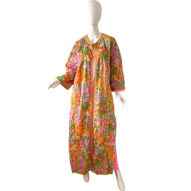 60s Psychedelic Caftan Dress / Vintage Metallic Kimono Gown / 1960s Deadstock Caftan Maxi 