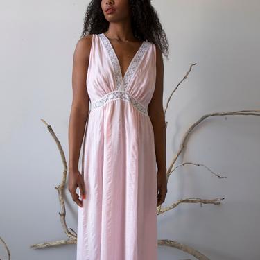 light baby pink V neck long night gown 