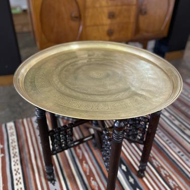 Mid Century Brass Top and Wooden Spindle Base Table