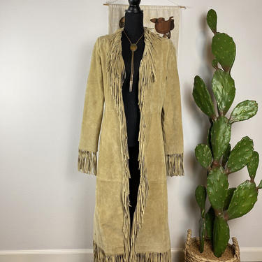 Vintage 1990s does 70s Soft Suede Fringed Duster Jacket Women's Medium 