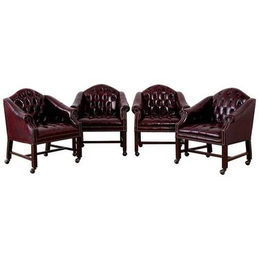 Set of Four English Chesterfield Style Leather Desk Chairs by ErinLaneEstate