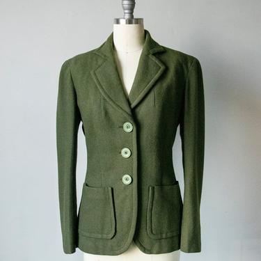 1950s Wool Fitted Blazer Green S 