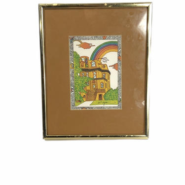 Vintage Phil Dynam Framed Lithograph Rainbow House Print. 