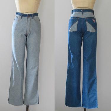 THAT'S SO 80s Vintage GUESS Two Tone Stone Wash Jeans | 1980s High Waist Straight Denim Pants, 90s 1990s Georges Marciano Paris, Size Medium 