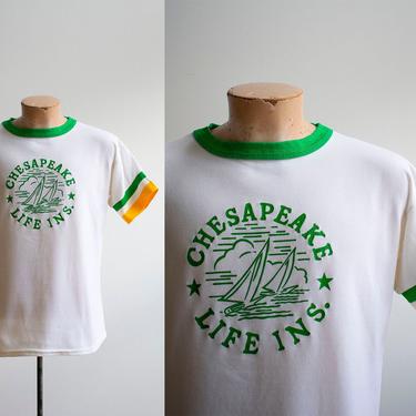 Vintage 1970s Athletic Shirt / Cheseapeake Bay Shirt / Chesapeake Life Insurance Shirt / Vintage Athletic Advertising Shirt / 70s Ringer Tee 