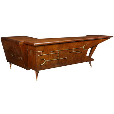 Frank Kyle 1950s Mid Century Rosewood Desk / Dry Bar with Brass Details