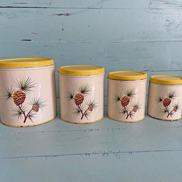 Vintage 1950's Decorware Yellow Nesting Pinecone Canisters // Midcentury Kitchen Jars // Retro Kitchen Canisters // Perfect Gift 