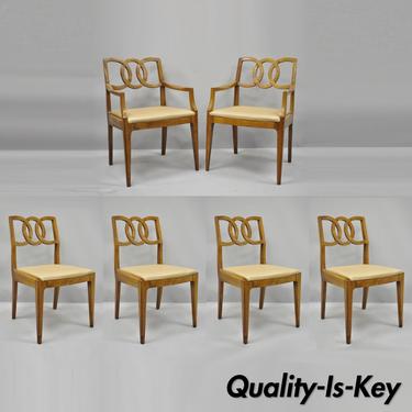 6 John Stuart Walnut Mid Century Modern Interlocking Pretzel Back Dining Chairs