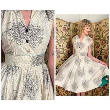 1950s Dress Set // Fireworks Blouse &amp; Skirt Set // vintage 50s dress 
