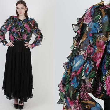 Diane Freis Black Silk Dress / 80s Beaded Tassel Tie Dress / 1980s Fres Low Back Avant Garde Maxi Dress 
