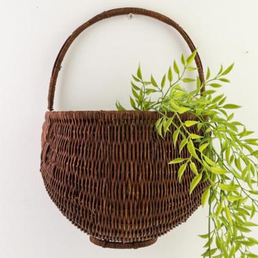 Wicker Hanging Basket with Handle, Large Wall or Door Basket 