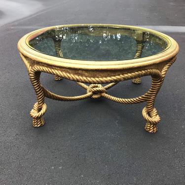 Incredible vintage gilded Italian rope coffee table 