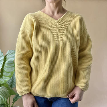 Vintage 90's Gap Mustard Yellow Cotton Ribbed Knit Sweater, Size Small 