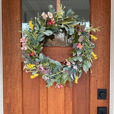 Pastel Spring Easter Wreath for Front Door, Farmhouse Greenery, Mother's Day Gift, Easter Wreath, Pastel Cottage Core 