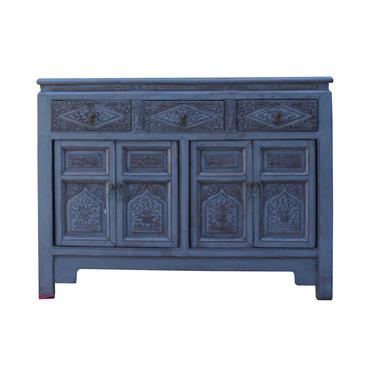 Chinese Distressed Gray Floral Motif Sideboard Console Table Cabinet cs5768S