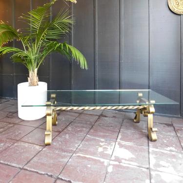 Vintage Brass &amp; Glass Coffee Table