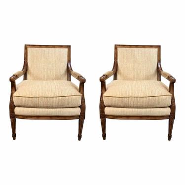 Pearson Transitional Carved Wood Lounge Chairs Pair