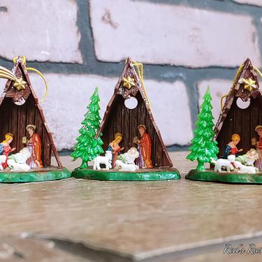 Set of 3 Christmas Christian Manger Nativity Ornaments Decorations 