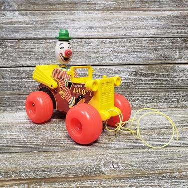 Vintage Fisher Price Jolly Jalopy #724, 1960s 1970s Old Wooden Car Pull Toy, Funny Clown Car, Vintage Toys 