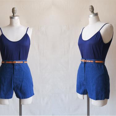 Vintage 70s Denim Hot Shorts/ 1970s High Waisted Jean Shorts/ Size XS 25 