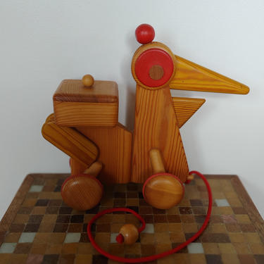 Vintage Wood Pull Toy Bird From Czech Republic 