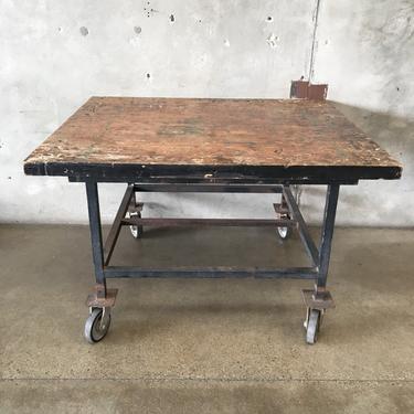 Vintage Industrial Table on Wheels