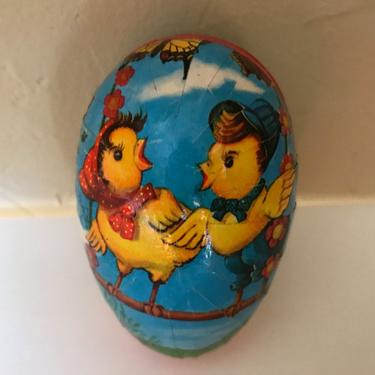 Vintage Egg shaped Paper Mache Chicks-Western Germany - Easter Basket 3&amp;quot; Tall 