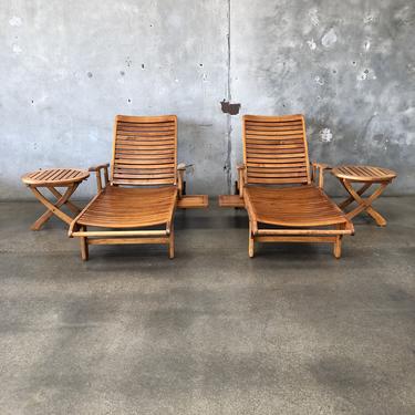 2 Reclining Teak Lounge Chairs &amp; 2 Side tables