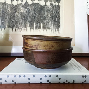 Large Bowls by Nancy Patterson Lamb Signed Iron Mountain Roan Pattern American Modern Pottery Mid Century Soup Cereal 