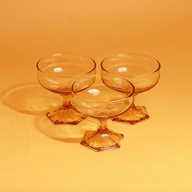 Se of 3 Small 60s Yellow Amber Ice Cream Drinking Glasses Cups 