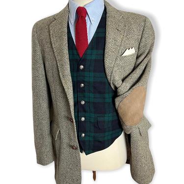 Vintage 100% Wool DONEGAL TWEED Blazer ~ 38 to 40 Long ~ Herringbone jacket / sport coat ~ Elbow Patches ~ Preppy / Ivy Style / Trad ~ 