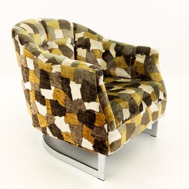 Milo Baughman Style Mid Century Upholstered Lounge Chair with Jack Lenore Larsen Style Patchwork Patterned Velvet - mcm 