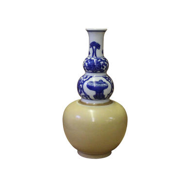 Chinese Blue White Porcelain Gourd Shape Graphic Scenery Vase cs4481E 