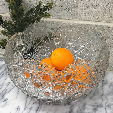 Vintage Punch Bowl Retro 1960s Cut Glass Crystal + XL Size + Heavy + Drink Storage + Party and Serving Accessory + Kitchen and Bar Decor 