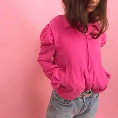 Ralph Lauren silk hot pink puff sleeve jacket S 